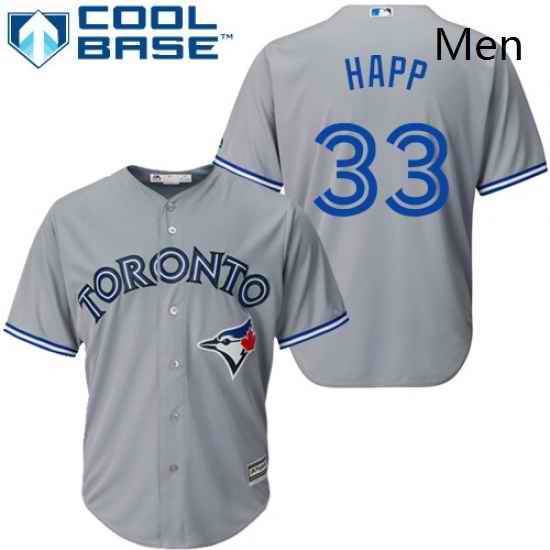 Mens Majestic Toronto Blue Jays 33 JA Happ Replica Grey Road MLB Jersey